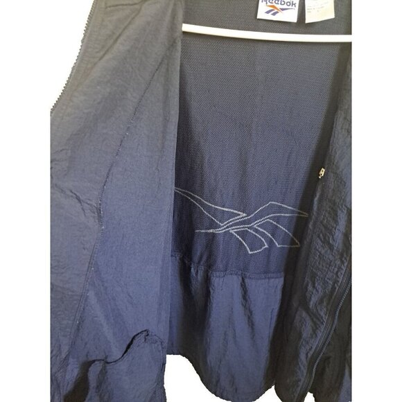 Reebok Men's L Blue Windbreaker Hidden Hoodie Rain Full Zip Vented Drawstring - Picture 7 of 12
